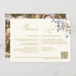 Kleurrijke Spring Wildflower Meadow Gold Wedding Informatiekaartje