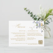 Kleurrijke Spring Wildflower Meadow Gold Wedding Informatiekaartje (Staand voorkant)