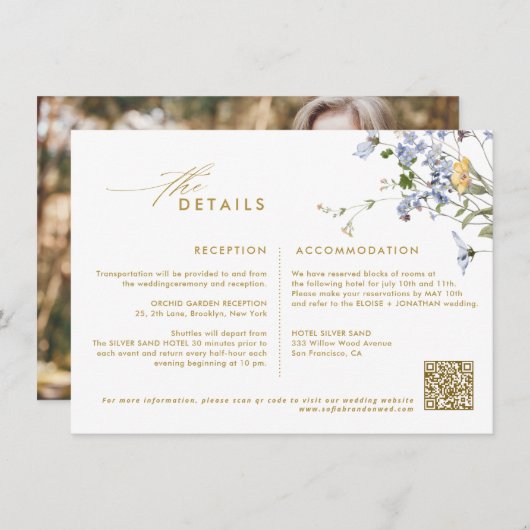 Kleurrijke Spring Wildflower Meadow Gold Wedding Informatiekaartje (Voorkant / Achterkant)