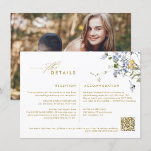Kleurrijke Spring Wildflower Meadow Gold Wedding Informatiekaartje