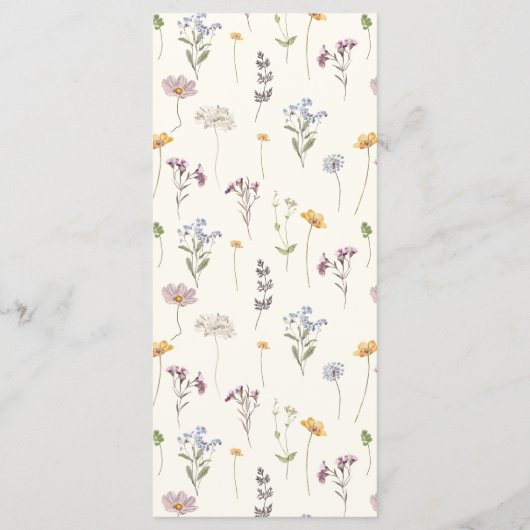 Kleurrijke Spring Wildflower Meadow Gold Wedding Menu (Achterkant)