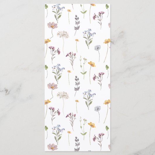Kleurrijke Spring Wildflower Meadow Gold Wedding Menu (Achterkant)