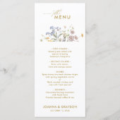 Kleurrijke Spring Wildflower Meadow Gold Wedding Menu (Voorkant)