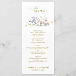 Kleurrijke Spring Wildflower Meadow Gold Wedding Menu