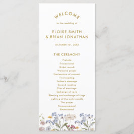 Kleurrijke Spring Wildflower Meadow Gold Wedding Programmakaart