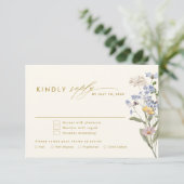 Kleurrijke Spring Wildflower Meadow Gold Wedding RSVP Kaartje (Staand voorkant)