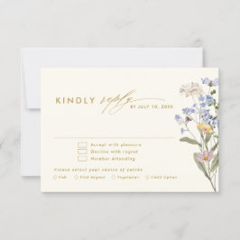 Kleurrijke Spring Wildflower Meadow Gold Wedding RSVP Kaartje