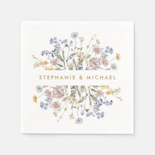 Kleurrijke Spring Wildflower Meadow Gold Wedding Servet (Voorkant)