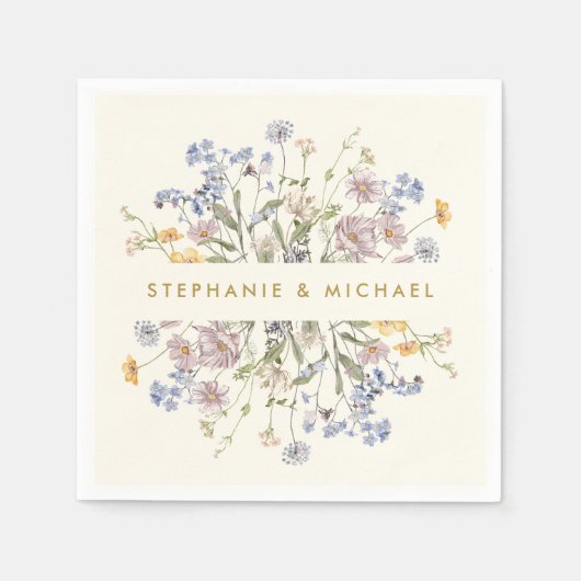 Kleurrijke Spring Wildflower Meadow Gold Wedding Servet (Voorkant)