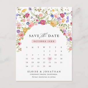 Kleurrijke Spring Wildflower Meadow Save the Date Briefkaart
