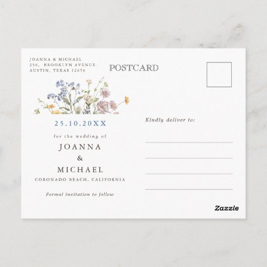 Kleurrijke Spring Wildflower Meadow Save the Date Briefkaart (Achterkant)