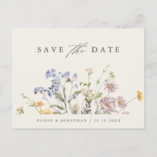 Kleurrijke Spring Wildflower Meadow Save the Date Briefkaart (Voorkant)
