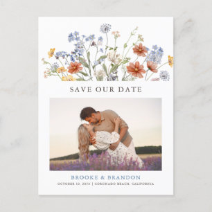Kleurrijke Spring Wildflower Meadow Save the Date Briefkaart
