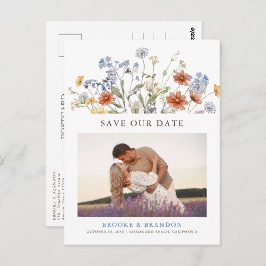 Kleurrijke Spring Wildflower Meadow Save the Date Briefkaart (Voorkant / Achterkant)