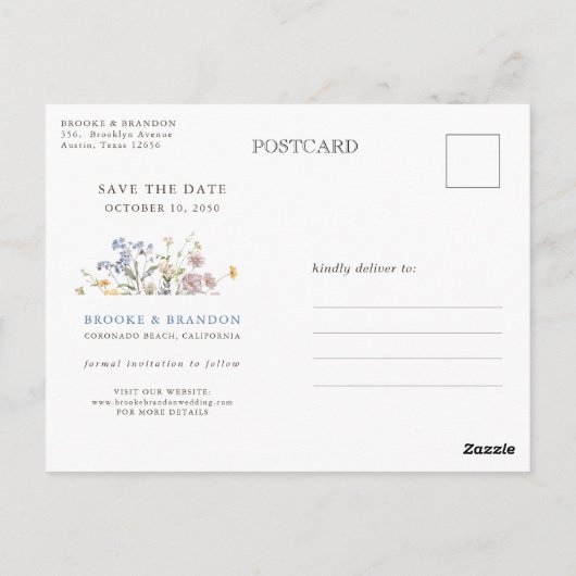 Kleurrijke Spring Wildflower Meadow Save the Date Briefkaart (Achterkant)
