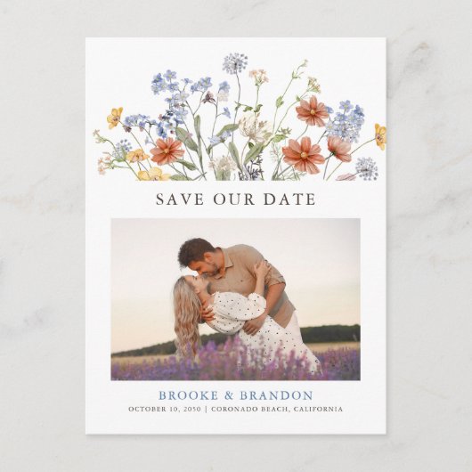 Kleurrijke Spring Wildflower Meadow Save the Date Briefkaart (Voorkant)