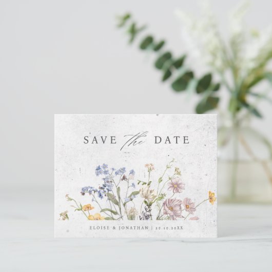 Kleurrijke Spring Wildflower Meadow Save the Date Briefkaart (Staand voorkant)