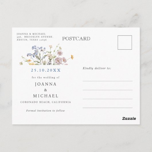 Kleurrijke Spring Wildflower Meadow Save the Date Briefkaart (Achterkant)