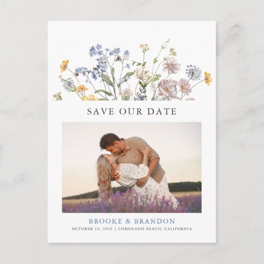 Kleurrijke Spring Wildflower Meadow Save the Date Briefkaart (Voorkant)