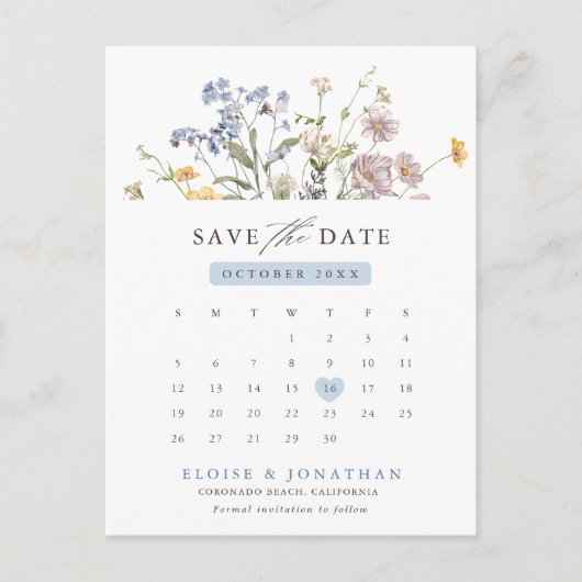 Kleurrijke Spring Wildflower Meadow Save the Date Briefkaart (Voorkant)
