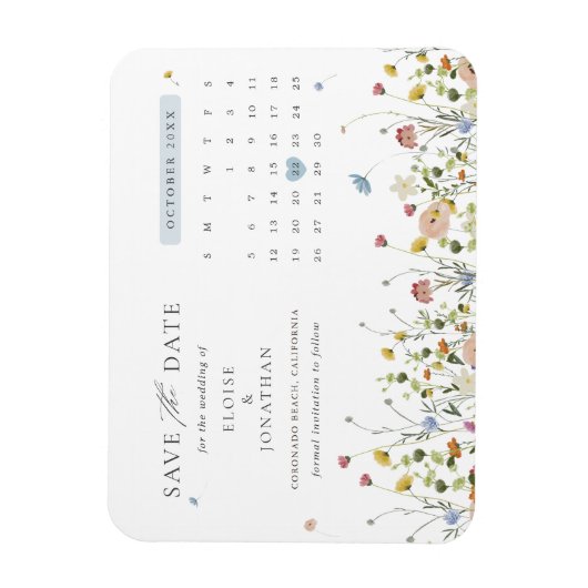 Kleurrijke Spring Wildflower Meadow Save the Date Magneet (Verticaal)