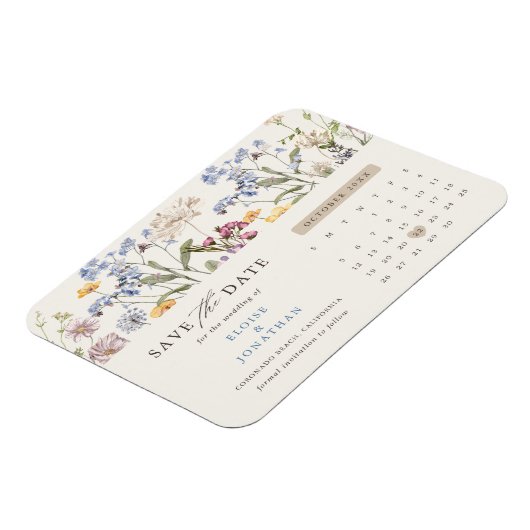 Kleurrijke Spring Wildflower Meadow Save the Date Magneet (Linkerzijde)