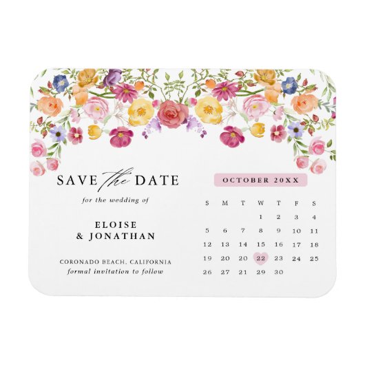 Kleurrijke Spring Wildflower Meadow Save the Date Magneet (Horizontaal)