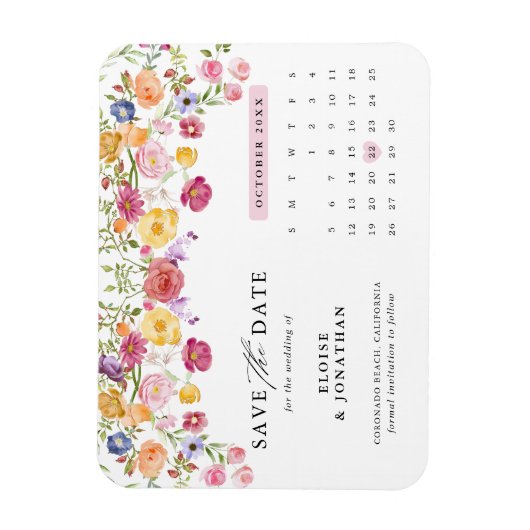Kleurrijke Spring Wildflower Meadow Save the Date Magneet (Verticaal)
