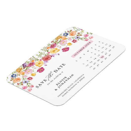 Kleurrijke Spring Wildflower Meadow Save the Date Magneet (Linkerzijde)