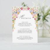 Kleurrijke Spring Wildflower Meadow Wedding Detail Informatiekaartje (Staand voorkant)