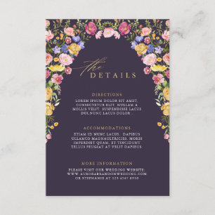 Kleurrijke Spring Wildflower Meadow Wedding Detail Informatiekaartje