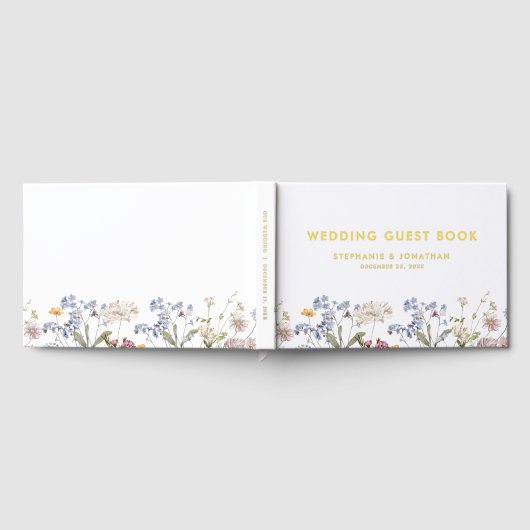 Kleurrijke Spring Wildflower Meadow Wedding Gold Gastenboek (Volledig)