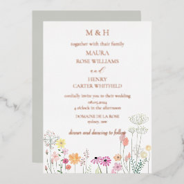 Kleurrijke Spring Wildflower Monogram Folie Uitnodiging