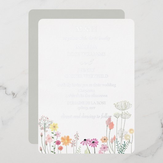 Kleurrijke Spring Wildflower Monogram Folie Uitnodiging (Voorkant / Achterkant)