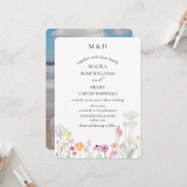 Kleurrijke Spring Wildflower Monogram foto bruilof Kaart