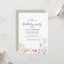 Kleurrijke Spring Wildflower verjaardagsfeestje Kaart