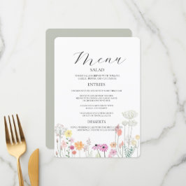 Kleurrijke Spring Wildflower Wedding Menu Uitnodig