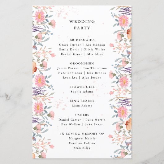Kleurrijke Spring Wildflower Wedding Program (Achterkant)