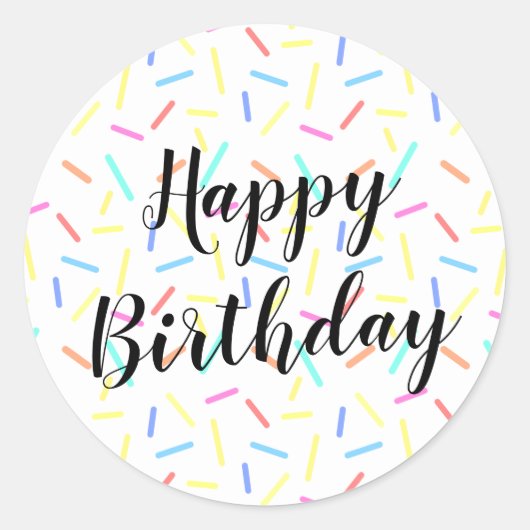 Kleurrijke Sprinkle Confetti Lines Happy Birthday Ronde Sticker (Voorkant)