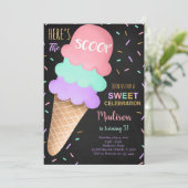 Kleurrijke Sprinkles Black Ice Cream uitnodiging (Staand voorkant)