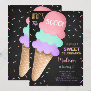 Kleurrijke Sprinkles Black Ice Cream uitnodiging