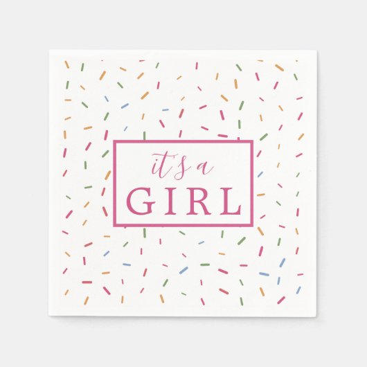 Kleurrijke Sprinkles Het is een meisje Baby shower Servet (Voorkant)