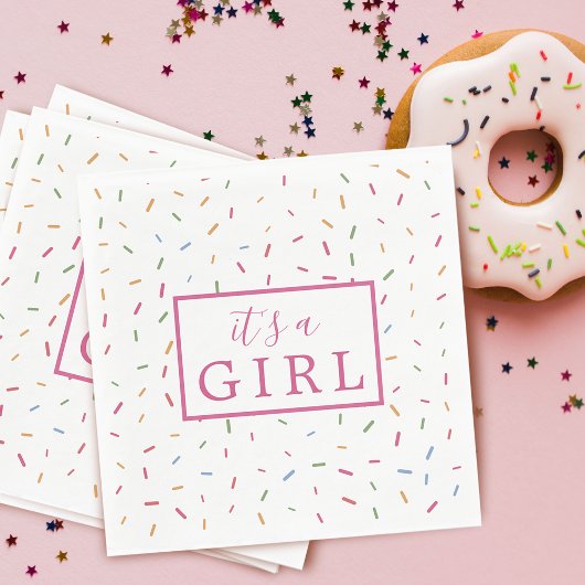 Kleurrijke Sprinkles Het is een meisje Baby shower Servet