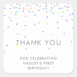 Kleurrijke Sprinkles verjaardagsfeestje dank u Vierkante Sticker