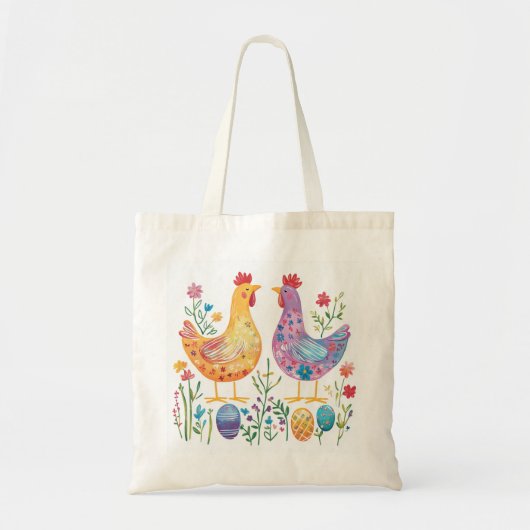 Kleurrijke sprookje kip en ei illustratie tote bag (Voorkant)