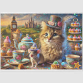 Kleurrijke sprookjesachtige kat en muis decoupage tissuepapier (Voorkant)