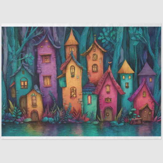 KLEURRIJKE SPROOKJESDORP DECOUPAGE WEEFSELPAPIER TISSUEPAPIER (Voorkant)