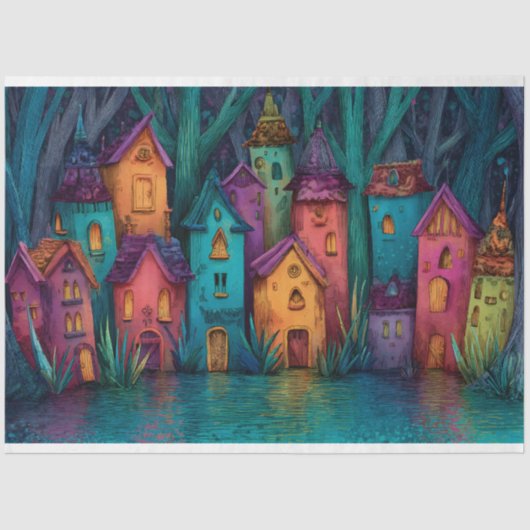 KLEURRIJKE SPROOKJESDORP DECOUPAGE WEEFSELPAPIER TISSUEPAPIER (Voorkant)