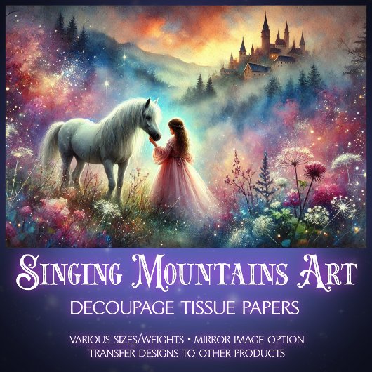 Kleurrijke Sprookjeskasteel Paard en Meisje Decoup Tissuepapier