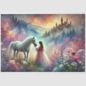 Kleurrijke Sprookjeskasteel Paard en Meisje Decoup Tissuepapier (Voorkant)